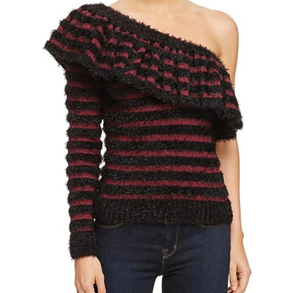 WAYF Ruffle Shadow Stripe One Shoulder - Picture 1 of 4